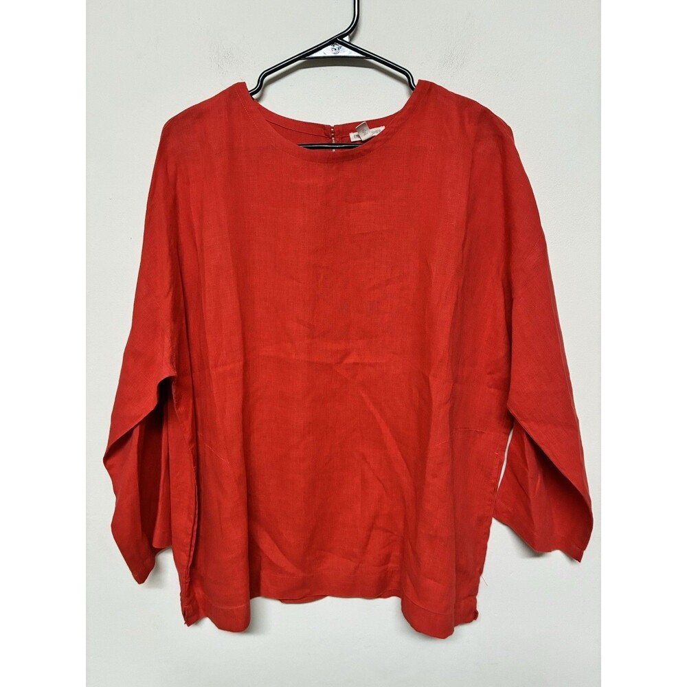 Eileen Fisher Handkerchief Linen Tunic Women’s M Red Organic Boxy Boho 3/4 Sleev